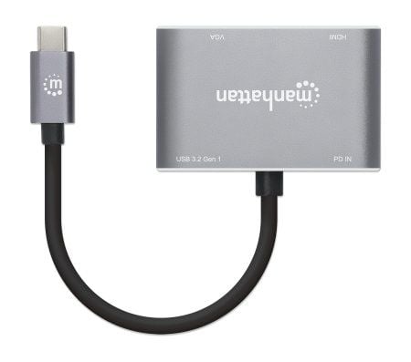 Manhattan 130691, Koblet med ledninger (ikke trådløs), USB 3.2 Gen 1 (3.1 Gen 1) Type-C, Grå, 5 Gbit/s, 3840 x 2160 piksler, 60 Hz
