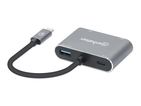Manhattan 130691, Koblet med ledninger (ikke trådløs), USB 3.2 Gen 1 (3.1 Gen 1) Type-C, Grå, 5 Gbit/s, 3840 x 2160 piksler, 60 Hz