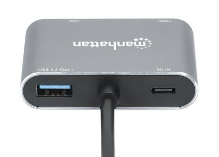 Manhattan 130691, Koblet med ledninger (ikke trådløs), USB 3.2 Gen 1 (3.1 Gen 1) Type-C, Grå, 5 Gbit/s, 3840 x 2160 piksler, 60 Hz