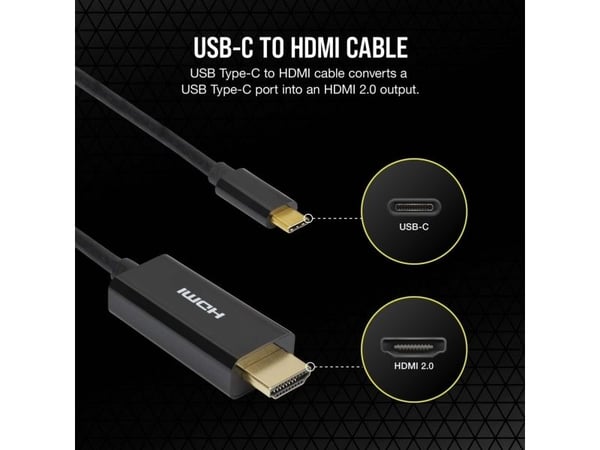 CORSAIR - Adapterkabel - 24 pin USB-C hann til HDMI hann - 1 m - støtte for 4K 60 Hz (3840 x 2160)
