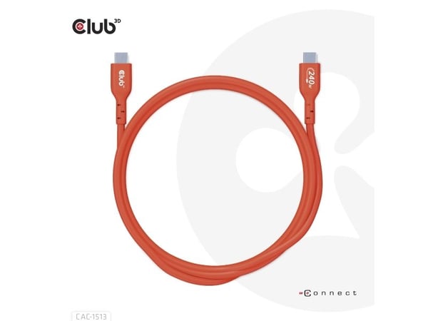 Club 3D - USB-kabel - 24 pin USB-C (hann) til 24 pin USB-C (hann) - 48 V - 5 A - 3 m - toretnings, opp til 240 W strømforsyningsstøtte, utvidet eff...