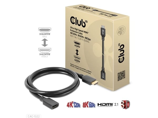 Club 3D - Ultra High Speed - HDMI-forlengelseskabel - HDMI hann til HDMI hunn - 1 m - 4K-støtte