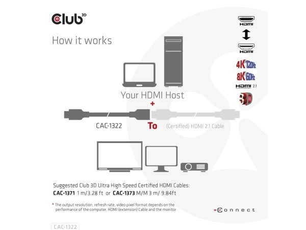 Club 3D - Ultra High Speed - HDMI-forlengelseskabel - HDMI hann til HDMI hunn - 1 m - 4K-støtte