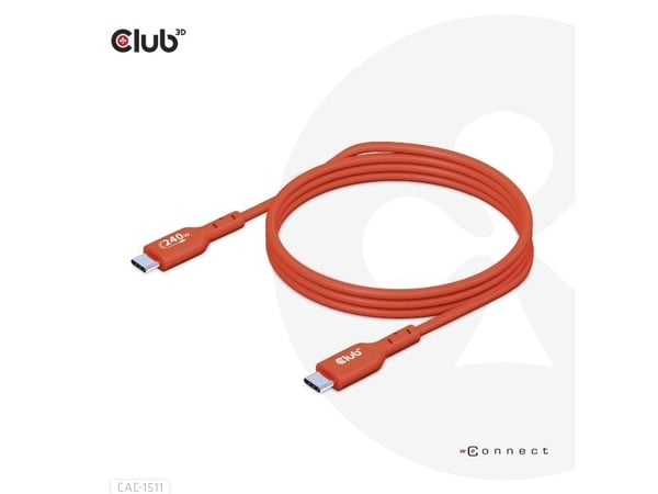 Club 3D - USB-kabel - 24 pin USB-C (hann) til 24 pin USB-C (hann) - USB 2.0 - 48 V - 5 A - 1 m - toretnings, opp til 240 W strømforsyningsstøtte, u...