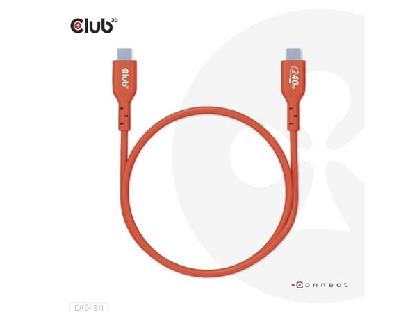 Club 3D - USB-kabel - 24 pin USB-C (hann) til 24 pin USB-C (hann) - USB 2.0 - 48 V - 5 A - 1 m - toretnings, opp til 240 W strømforsyningsstøtte, u...