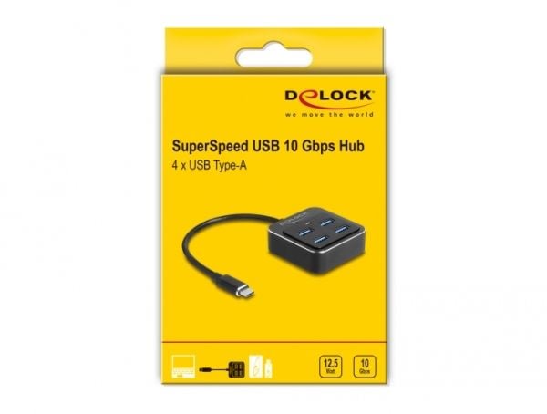 Delock USB 3.2 Gen 2 USB Type-C Hub med 4 x USB Type-A hunn – 10 Gbps