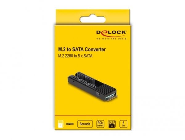 Delock Converter M.2 2280 Key B+M hann til 5 x SATA med kjøleribbe