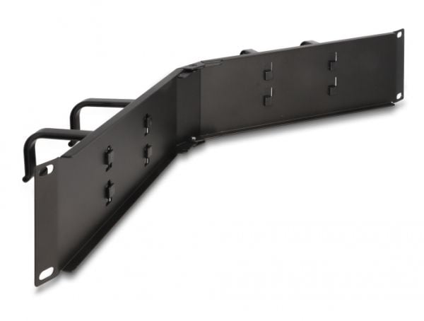 Delock - Rack cable management routing panel - with 4 hooks, angled - black (RAL 9005) - 2U - 19"