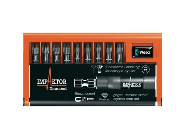 Wera Bit-Check 10 impactor 1 - Ruuvimeisselisarja - 10 kpl - torx, phillips, pozidriv, hex - kuusikulmainen - pituus: 25 mm