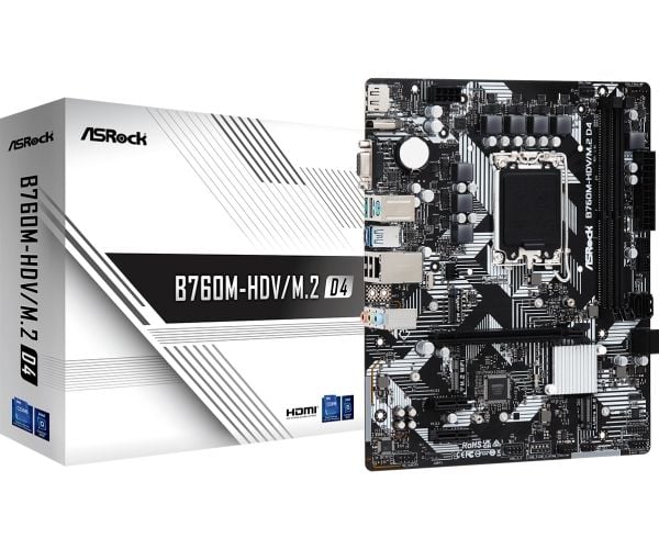 ASRock B760M-HDV/M.2 D4 - Hovedkort - micro ATX - LGA1700-sokkel - B760 Chipset - USB-C 3.2 Gen 1, USB 3.2 Gen 1 - Gigabit LAN - innbygd grafikk (C...