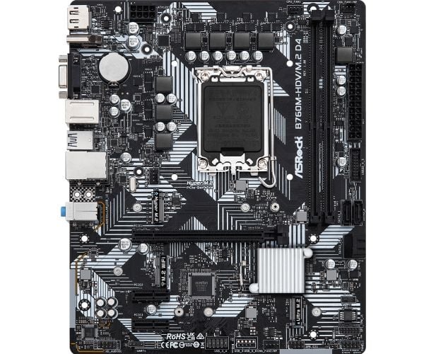 ASRock B760M-HDV/M.2 D4 - Hovedkort - micro ATX - LGA1700-sokkel - B760 Chipset - USB-C 3.2 Gen 1, USB 3.2 Gen 1 - Gigabit LAN - innbygd grafikk (C...