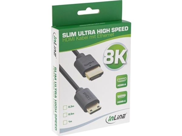 InLine 17901C, 1 m, HDMI-tyyppi A (vakio), HDMI Type C (Mini), 3D, 48 Gbit/s, Musta