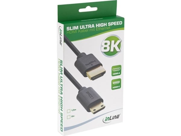 InLine 17902C, 2 m, HDMI-tyyppi A (vakio), HDMI Type C (Mini), 3D, 48 Gbit/s, Musta