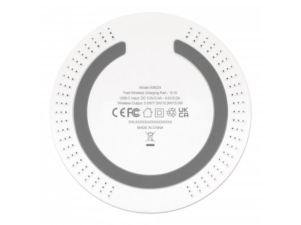 Manhattan 406024, Innendørs, USB, Trådløs lading, 0,8 m, Hvit