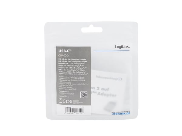 LogiLink CUA0204, USB-C, DisplayPort, Lajittelu, Grå