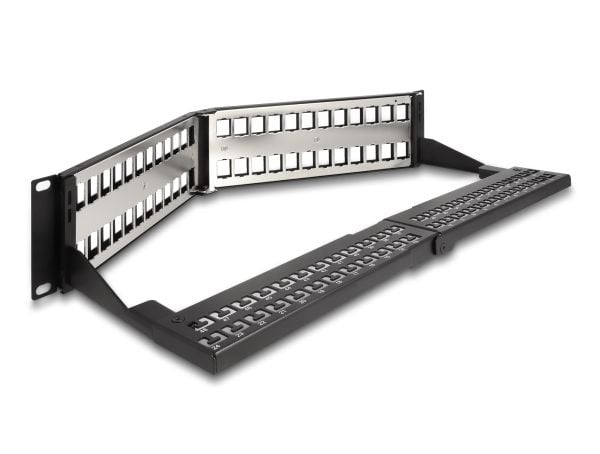 Delock 19? Keystone patchpanel 48 port med avlastningsskinne 2 U vinklet svart