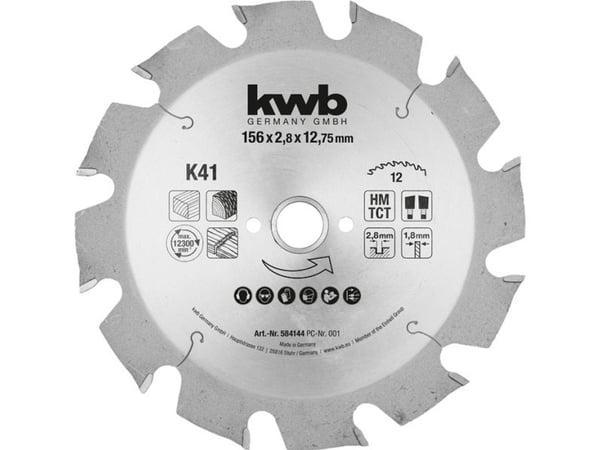 kwb 584144, Tungsten Carbide Tipped (TCT), Løvtre, Gipsplater, Mykt tre, MDF, Sponplate, Hardboard, 15,6 cm, 1,27 cm, 2,8 mm, 1 stykker