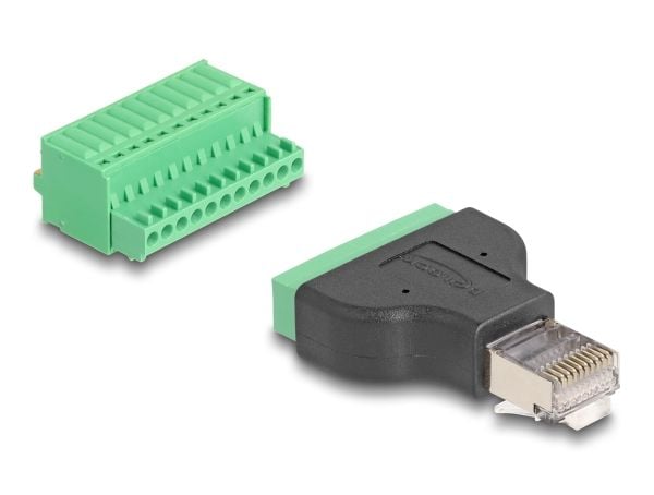 Delock RJ50-pistoke liitinlohkon sovittimeen, jossa on painonappi