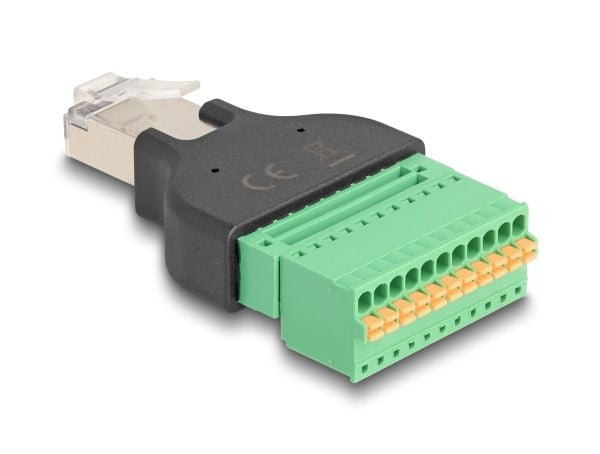 Delock RJ50-pistoke liitinlohkon sovittimeen, jossa on painonappi