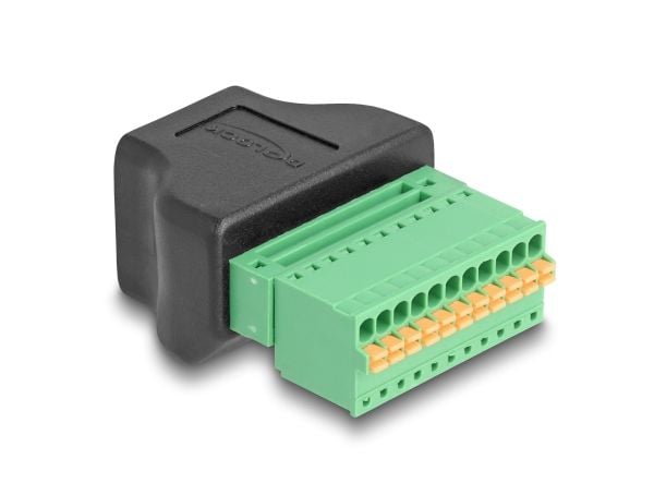 Delock - Nettverksadapter - RJ-50 (hunn) til 11-pinners terminalblokk - STP - 2,54 mm stigning, stifttilordning: 1:1 - svart/grønn