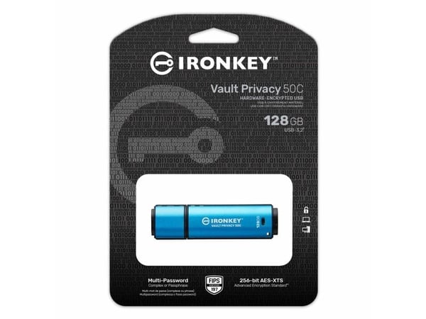Kingston IronKey Vault Privacy 50 Series - USB-flashstasjon - kryptert - 128 GB - USB-C 3.2 Gen 1 - TAA-samsvar