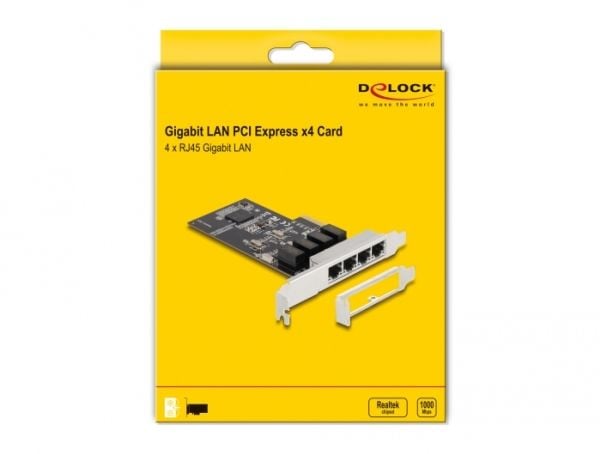 Delock - Nettverksadapter - PCIe 2.0 x4 lav profil - Gigabit Ethernet x 4