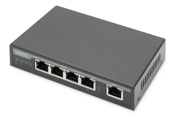 DIGITUS - Switch - 4 x 10/100/1000 (4PPoE) + 1 x 10/100/1000 (PoE+ inngang) - stasjonær - 4PPoE / PoE+ / PoE (60 W)