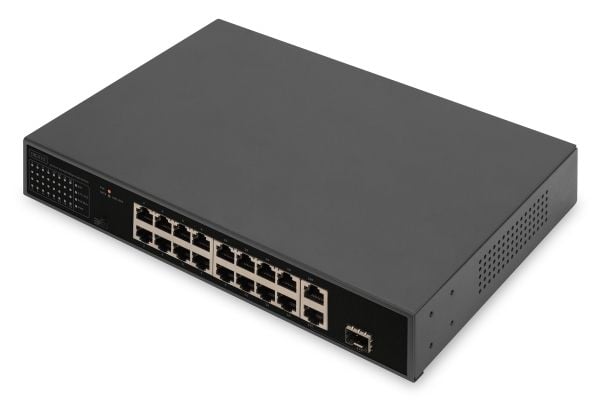 DIGITUS - Switch - ikke-styrt - 16 x 10/100 (PoE) + 1 x 10/100/1000 (opplink) + 1 x 10/100/1000/SFP - rackmonterbar - PoE (185 W)