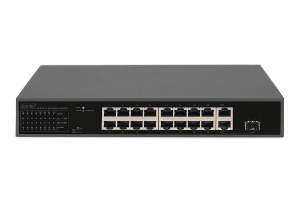 DIGITUS - Switch - ikke-styrt - 16 x 10/100 (PoE) + 1 x 10/100/1000 (opplink) + 1 x 10/100/1000/SFP - rackmonterbar - PoE (185 W)