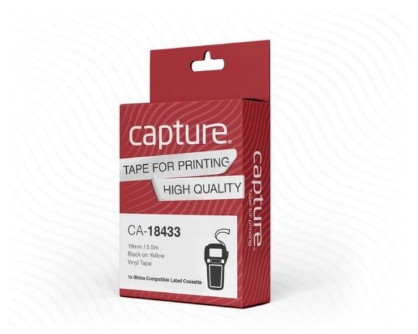 Capture - Vinyl - laminert - permanet adhesiv - svart på gult - Roll (1.9 cm x 5.5 m) 1 kassett(er) hengeboks - merketape (alternativ for: DYMO 184...