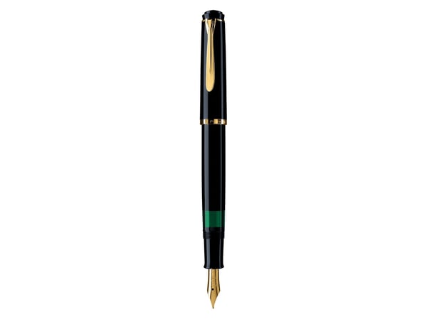 Pelikan M200, Musta, Kulta, Sisäänrakennettu täyttöjärjestelmä, Hartsi, Kulta, Kursiivinen kärki, Kulta/Ruostumaton teräs