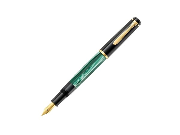 Pelikan 994103, Sort, Gull, Grønn, Marmorfarget, Innebygd påfyllingssystem, Harpiks, Gull, Kursiv pennesplitt, Gullbelagt stål