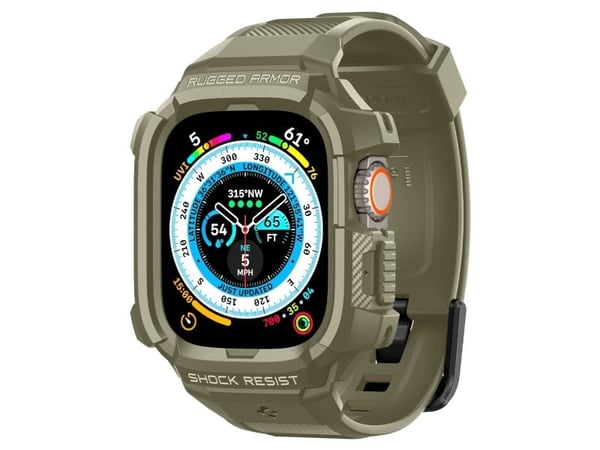 Spigen Rugged Armor, Etui, Smartklokke, Khaki, Apple, Apple Watch Ultra (49mm), Termoplastisk polyuretan (TPU)