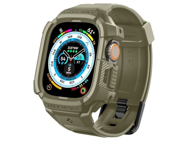 Spigen Rugged Armor, Etui, Smartklokke, Khaki, Apple, Apple Watch Ultra (49mm), Termoplastisk polyuretan (TPU)