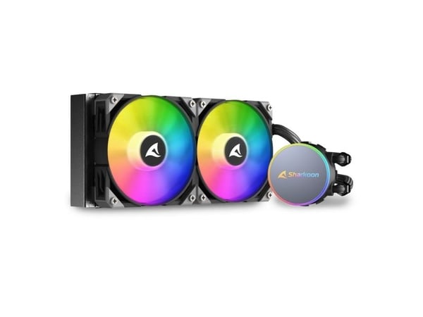Sharkoon S70 rgb, Alt-i-ett væskekjøler, 12 cm, 600 RPM, 2000 RPM, 131,93 m³/t, Sort