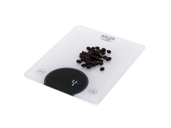 Adler AD 3173W, Elektronisk kjøkkenvekt, 10 kg, 1 g, Hvit, Glass, Innebygget