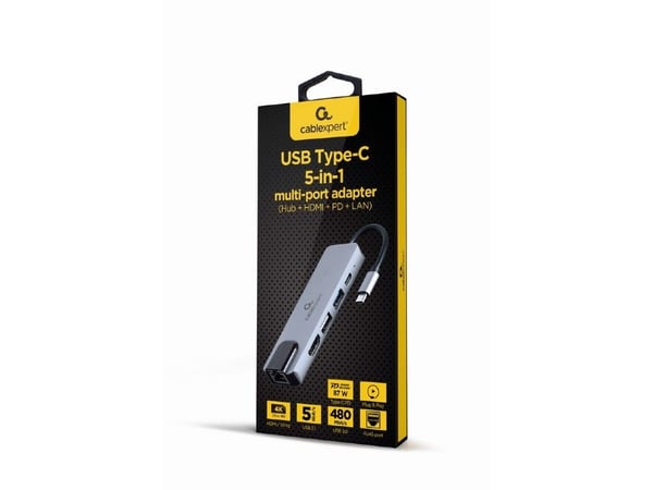 Cablexpert A-CM-COMBO5-04 - Dokkingstasjon - USB-C 3.1 - HDMI - 100Mb LAN