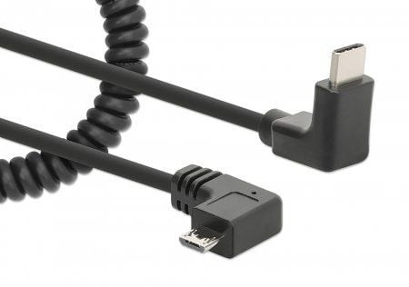 MANHATTAN Kierretty USB-C-Micro-USB-latauskaapeli 1m musta