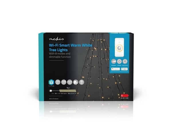 Nedis WIFILXT01W200, Koristevaloketju, Musta, IP65, Musta, 200 lamppua, LED