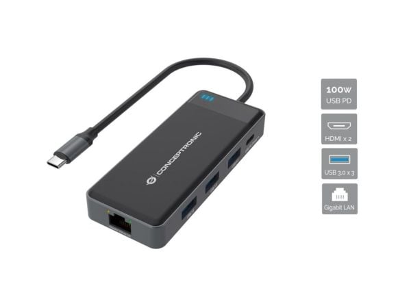 Conceptronic - Telakointiasema - USB-C - 2 x HDMI - GigE