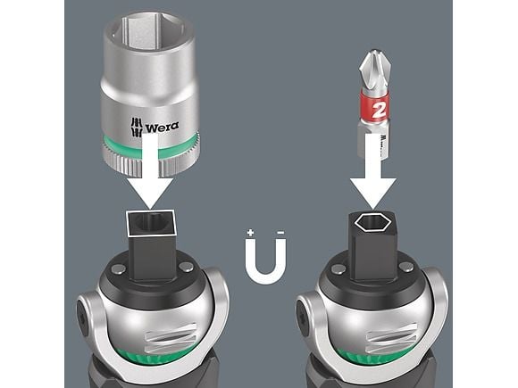 Wera Zyklop 8009 Pocket Imperial Set 2 - Ratchet bit driver with socket and bit set - 18 deler - inn pocket holster