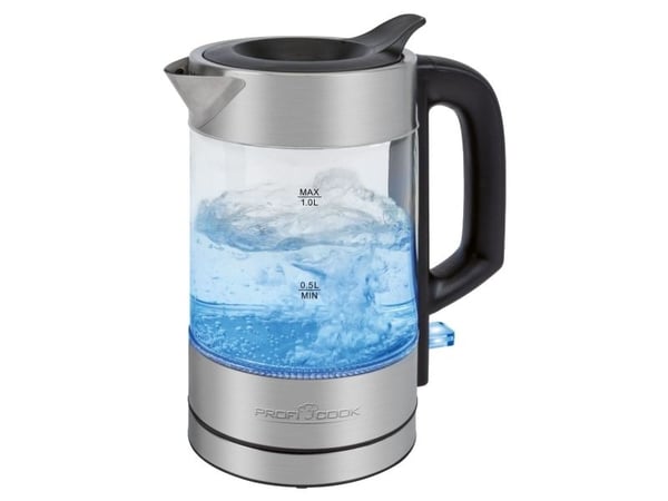 ProfiCook PC-WKS 1229 G, 1 l, 1600 W, Rostfritt stål, Transparent, Glas, Rostfritt stål, Vattennivå indikator, Överhettningsskydd