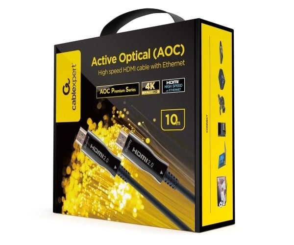 Cablexpert - HDMI-kabel med Ethernet - HDMI hann til HDMI hann - 10 m - Active Optical Cable (AOC), støtter 21:9 kinosideforhold, 4K60Hz UHD-støtte
