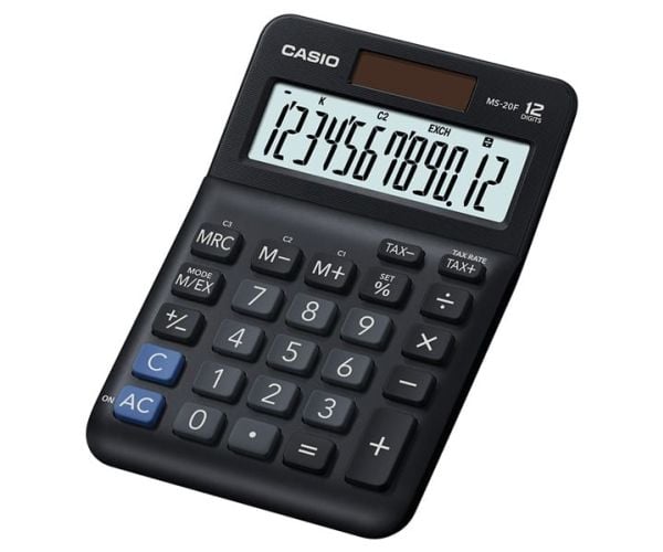 Casio MS-20F, Skrivbord, Grundläggande, 12 siffror, Batteri/solcell, Svart