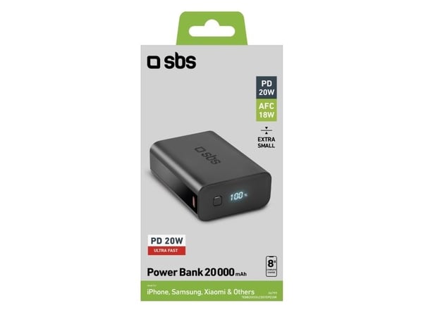 SBS TEBB20000LCDEVOPD20K, 20000 mAh, Lithium Polymer (LiPo), Sort