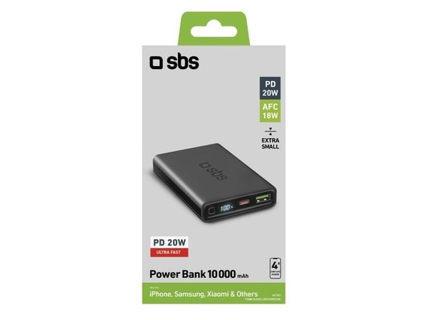 SBS TEBB10000LCDEVOPD20K, 10000 mAh, Lithium Polymer (LiPo), 20 W, Sort