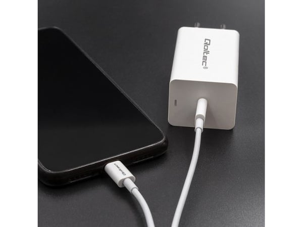 Qoltec - USB-kabel - USB-C (hann) til USB-C (hann) - USB 2.0 - 20 V - 3 A - 1 m - hvit
