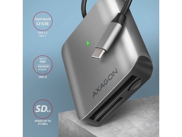 Axagon CRE-S3C, CF, MMC, MMC Mobile, MicroSD (TransFlash), MicroSDHC, MicroSDXC, MiniSD, MiniSDHC, RS-MMC, SD,..., Grå, 5000 Mbit/s, Aluminium, FCC...