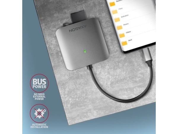 Axagon CRE-S3C, CF, MMC, MMC Mobile, MicroSD (TransFlash), MicroSDHC, MicroSDXC, MiniSD, MiniSDHC, RS-MMC, SD,..., Grå, 5000 Mbit/s, Aluminium, FCC...
