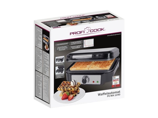 ProfiCook PC-WA 1240, 2 vafler/plater, Firkantet, Svart, Rustfritt stål, Rustfritt stål, Rustfritt stål, 1000 W